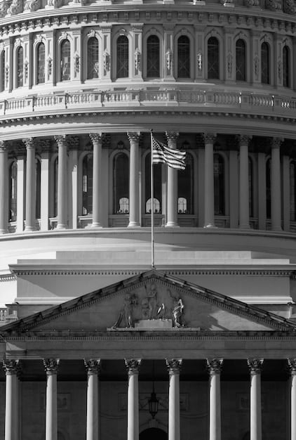 A split-screen image. One side shows the US Capitol building with a gavel, symbolizing legislation. The other side shows a diverse group of people looking at their smartphones, concerned. The text overlay reads 