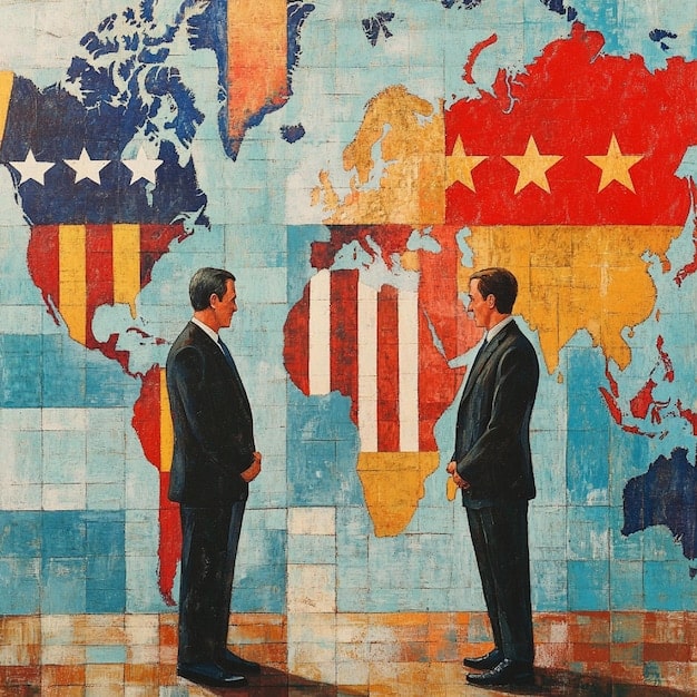 A collage featuring US government officials meeting with their counterparts from various Southeast Asian countries, set against a backdrop of the South China Sea.