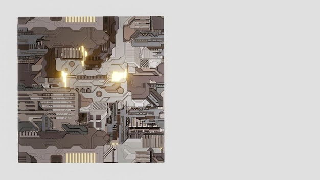 A split image showing advanced technology components (microchips) on one side (representing US innovation) and a bustling Chinese factory producing goods on the other, symbolizing the technology and manufacturing competition.