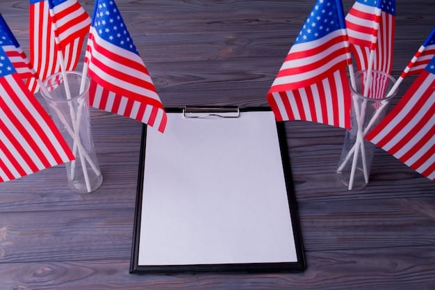 Illustration of trade negotiation table with the US and UK flags on either side. Documents with trade symbols and charts are scattered on the table. The image is designed to convey the negotiations and discussions between the two countries regarding trade agreements.