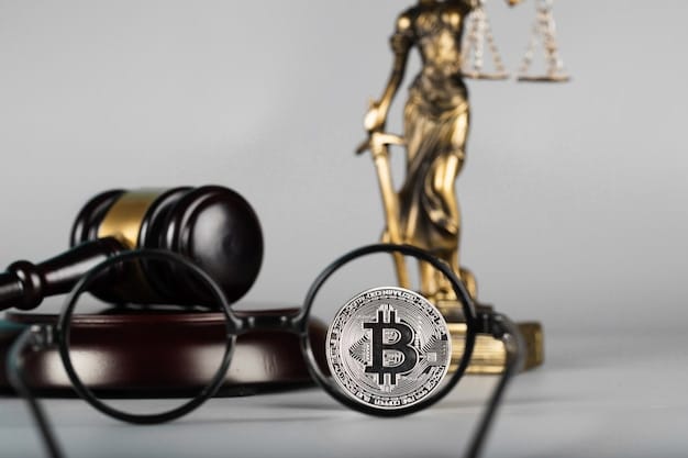 A gavel striking down on a collection of various cryptocurrency logos, symbolizing regulatory oversight and the legal implications for digital assets.