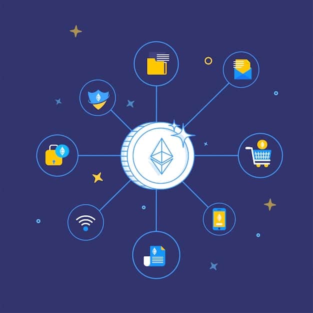A graphical representation of a DeFi ecosystem, showing different applications like lending platforms, DEXs, and yield farms connected by blockchain technology, highlighting the interconnected nature of DeFi.