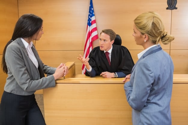 A courtroom scene with lawyers arguing a case related to DACA. The image should evoke a sense of legal uncertainty and the high stakes involved in the DACA debate.