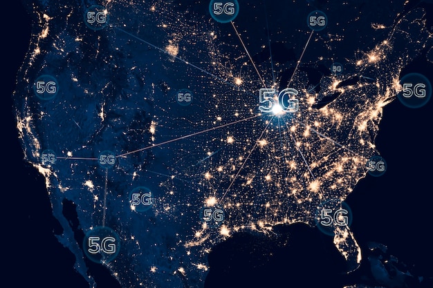 A map of the US highlighting areas with limited broadband access and overlaying proposed 5G coverage zones. The image should visually represent the potential impact of 5G on closing the digital divide.