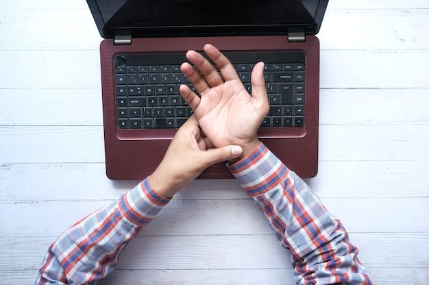 A hand hovering over a keyboard, symbolizing caution and control over the information being shared online. The background is blurred, focusing on the hand and keyboard to emphasize the act of conscious online behavior.
