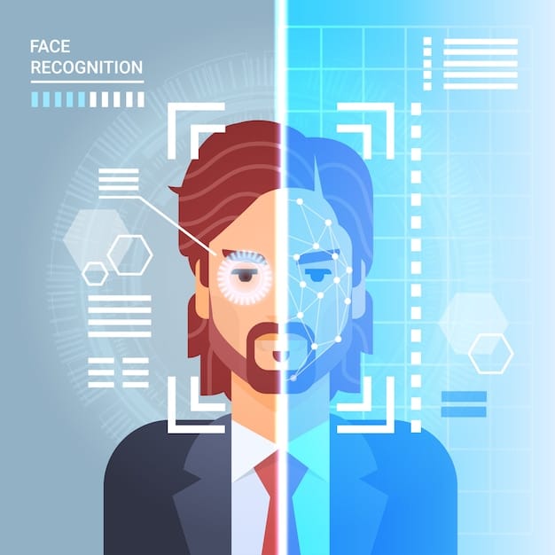 A graphic showing a scale balancing privacy on one side and security on the other, with facial recognition technology in the middle, representing the need to find equilibrium.