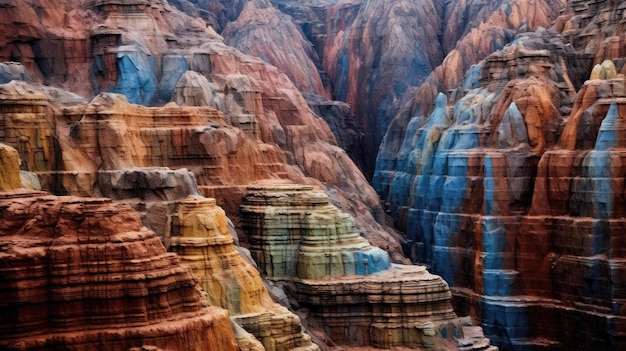 A panoramic view of the Grand Canyon National Park, showcasing multiple layers of colorful rock formations under a clear blue sky. A designated camping area in the foreground with several tents pitched.