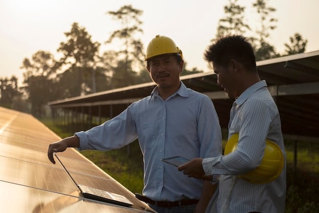 A diverse group of workers installing solar panels on a rooftop, highlighting the job creation aspect of the Infrastructure Bill's investments in renewable energy.