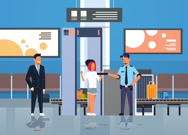 A security checkpoint at an airport with fewer personnel, symbolizing the reduced capacity and potential security risks associated with government shutdowns.