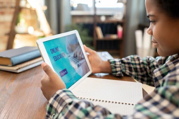 A student using an AI-powered educational app on a tablet, with adaptive learning modules and personalized feedback. The interface is intuitive and engaging, showing real-time progress and areas for improvement. The student looks focused and motivated.