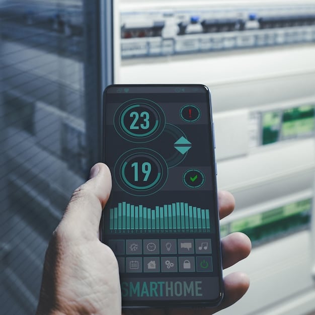 A close-up of a smart thermostat displaying energy usage data, with graphs showing spikes in consumption during peak hours. The image highlights the importance of monitoring energy consumption.