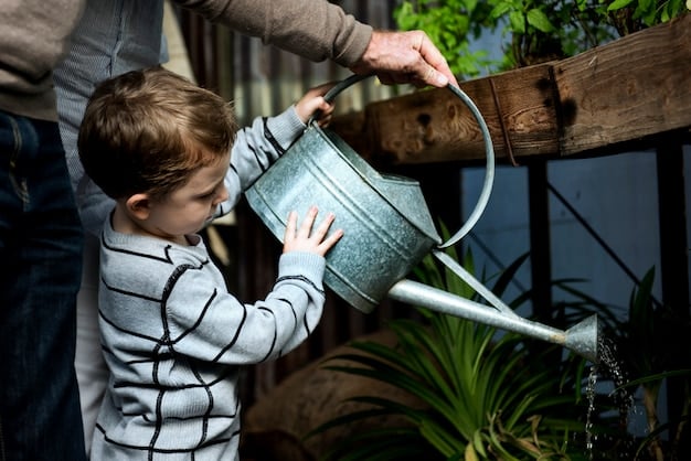 A family installing a rain barrel to collect rainwater for gardening, illustrating a practical way to comply with conservation regulations and reduce water consumption.