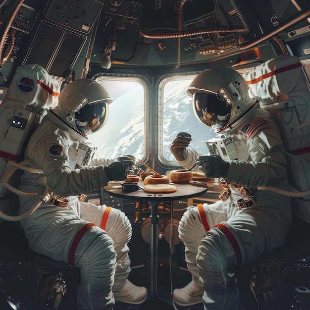A group of astronauts in training gear working inside a mock-up of the Orion spacecraft. The image should show the interior of the spacecraft with various control panels and equipment, emphasizing the teamwork and preparation involved in space missions.