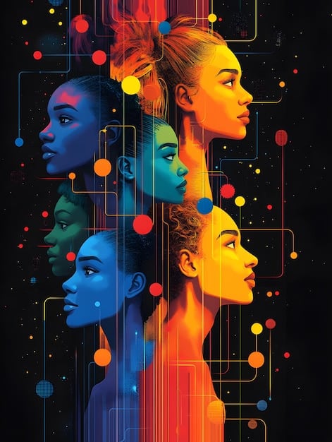 A stylized graphic showing diverse faces connected by neural networks, emphasizing the need for inclusive and unbiased AI regulation. The image is colorful and represents different ethnicities and genders.