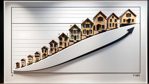 A graph showing the historical trend of mortgage interest rates in the US over the past five years, including projections for 2025, with annotations highlighting key peaks and troughs.